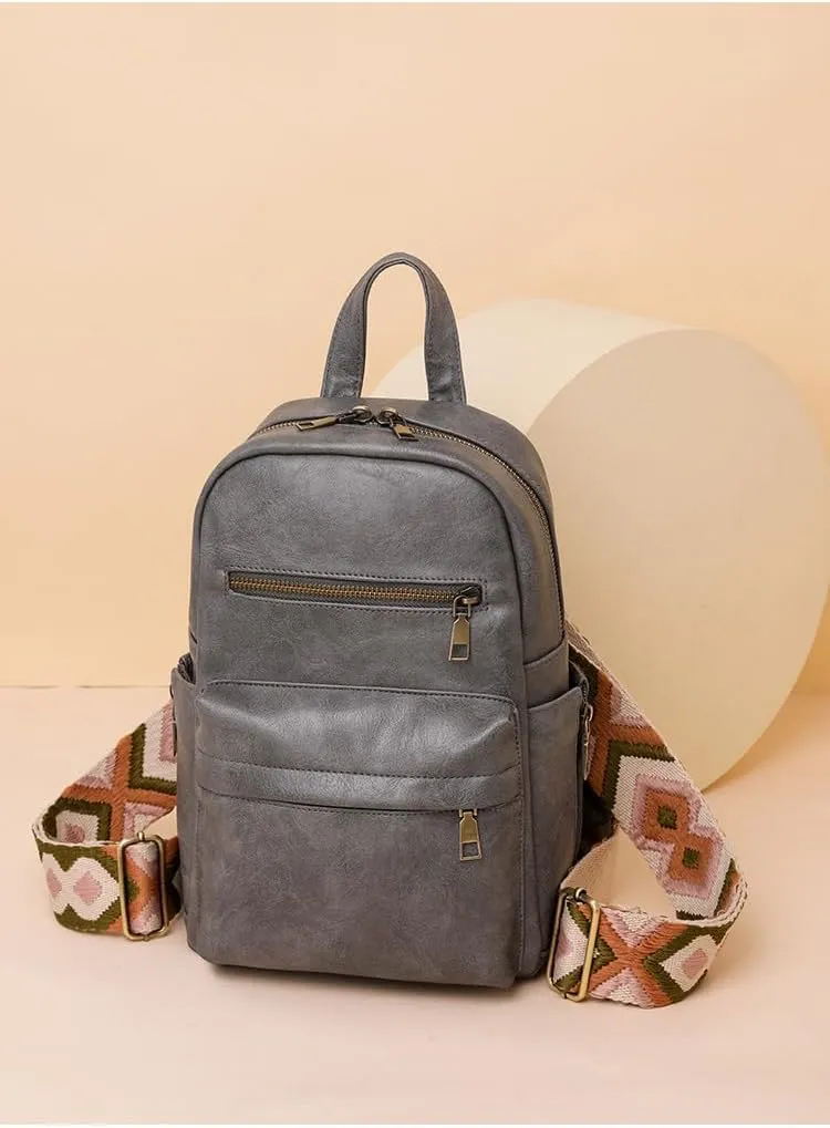 Sling Bag with 2 Guitar Strap for Women Vintage Pu Leather Chest Bag Casual Crossbody Shoulder Daypack for Hiking (grey)