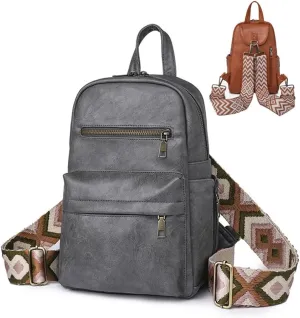 Sling Bag with 2 Guitar Strap for Women Vintage Pu Leather Chest Bag Casual Crossbody Shoulder Daypack for Hiking (grey)