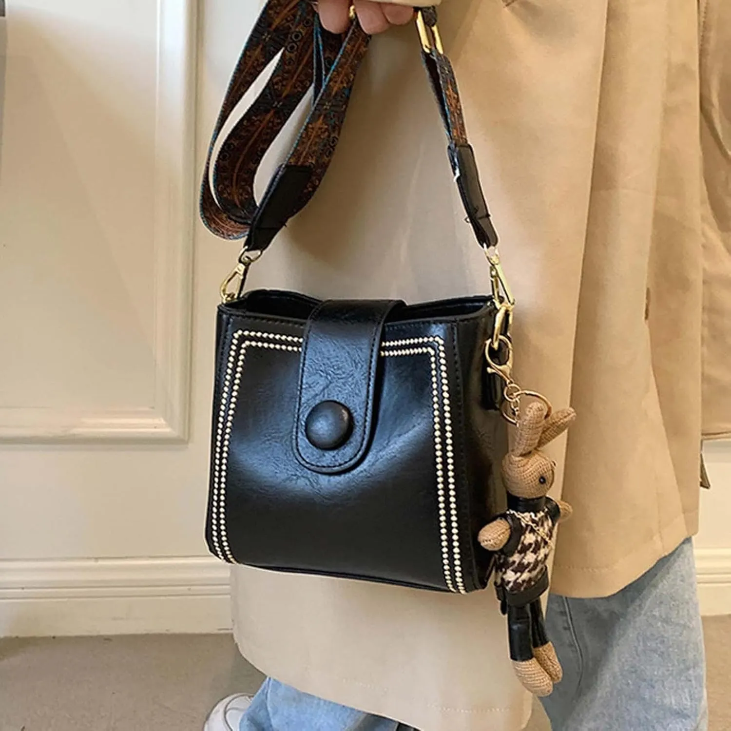 Small Bags for Women, Vintage Fashion Bag with Adjustable Wider Shoulder Strap, Vintage Retro Small Water Bucket Bag