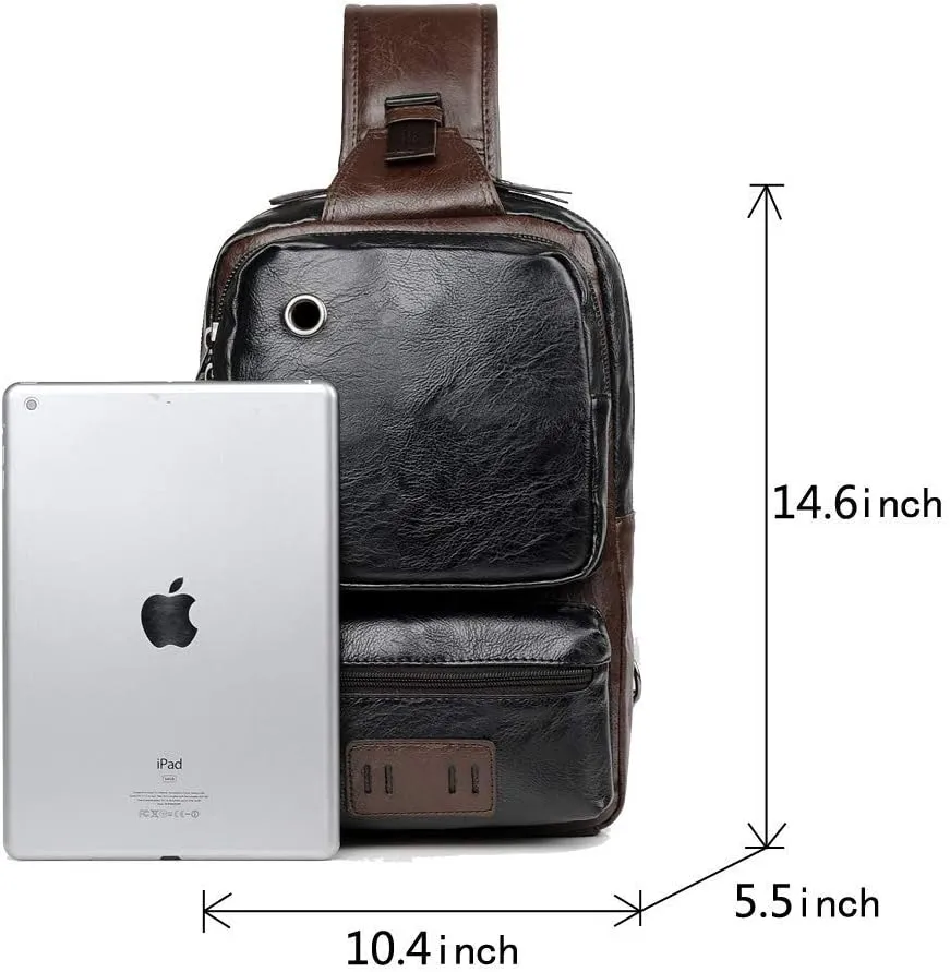 Small Black Sling Crossbody Backpack Shoulder Bag for Men Women Vintage PU Leather Sling Backpack Cycling