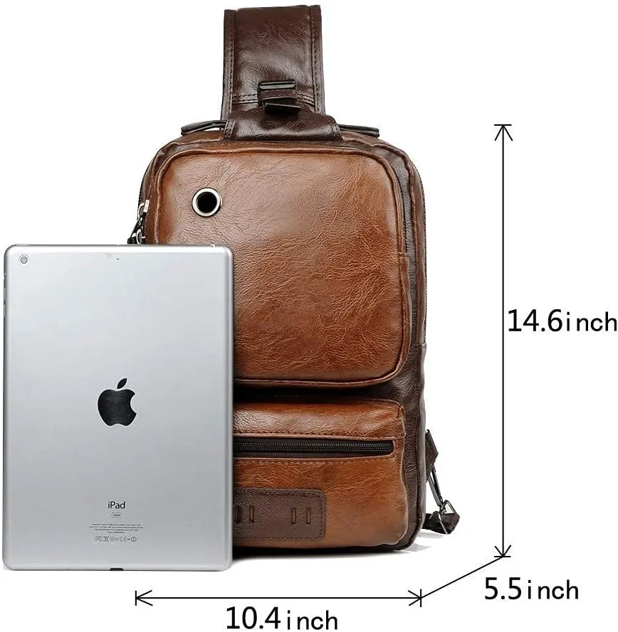 Small Black Sling Crossbody Backpack Shoulder Bag for Men Women Vintage PU Leather Sling Backpack Cycling