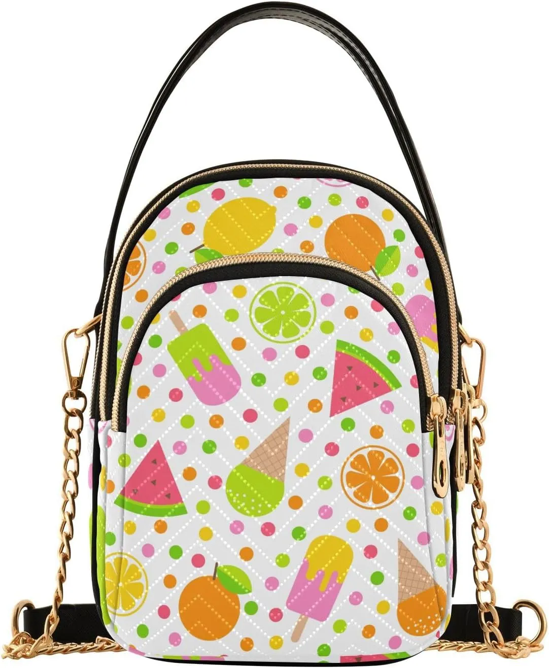 Small Crossbody Bags Colorful Fruits Popsicle Dots Shoulder Bag for Women Quilted Wave Cross Body Bag