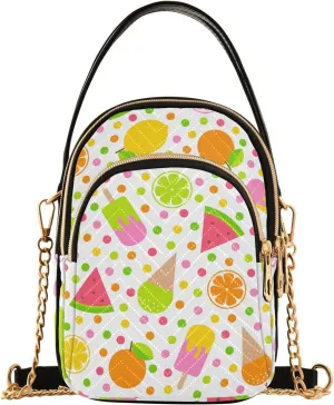 Small Crossbody Bags Colorful Fruits Popsicle Dots Shoulder Bag for Women Quilted Wave Cross Body Bag