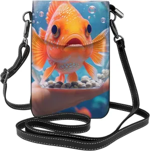 Small Crossbody Bags for Women,Leather Shoulder Bag for Cell Phone Purse with Strap and Gold Bling Printed