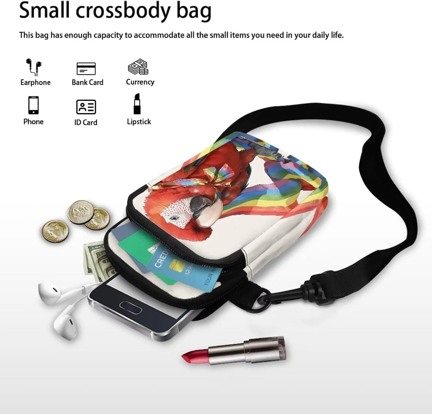 Small Crossbody Phone Wallet Bag, Tropical Flower Leaves Mini Shoulder Purse Belt Bag for Running, Hiking & Biking