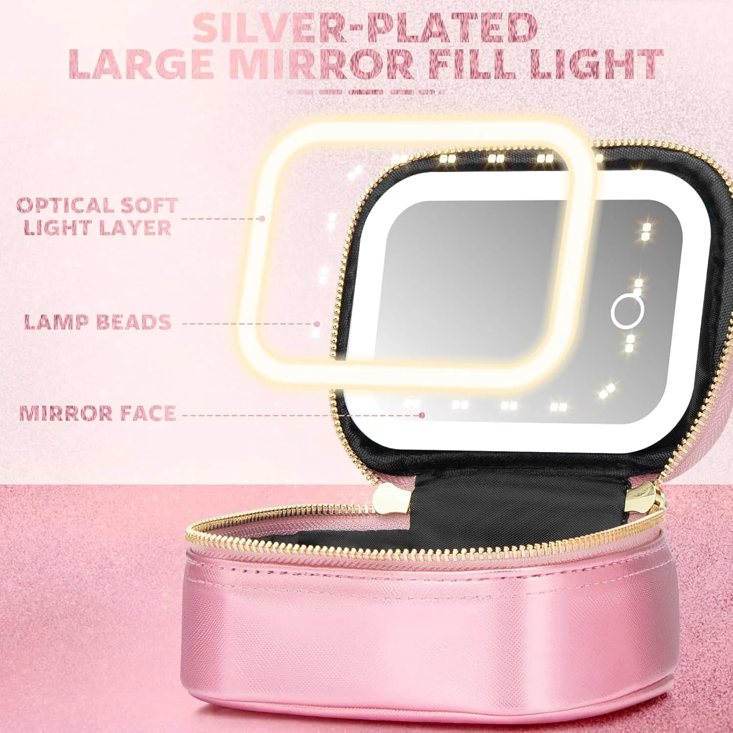 Small Makeup Bag Travel Train Case with Mirror and Light Mini Travel Makeup Train Case Cosmetic Organizer 3 Adjustable Brightness Toiletry Bag Portable Artist Storage