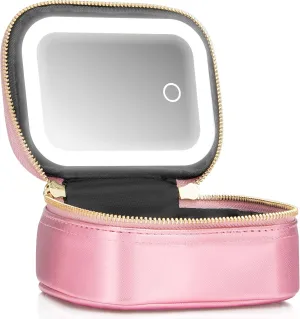Small Makeup Bag Travel Train Case with Mirror and Light Mini Travel Makeup Train Case Cosmetic Organizer 3 Adjustable Brightness Toiletry Bag Portable Artist Storage