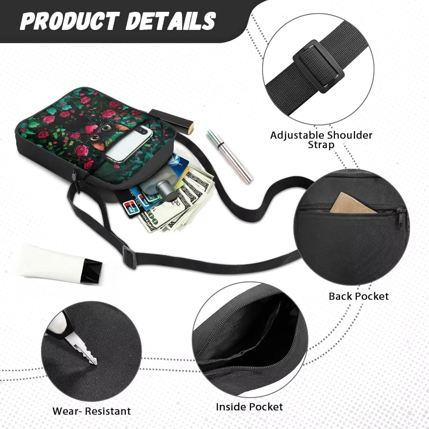 Small Messenger Bag Purse Crossbody Bag with Adjustable Strap for Women Men for Travel Outdoor Sports