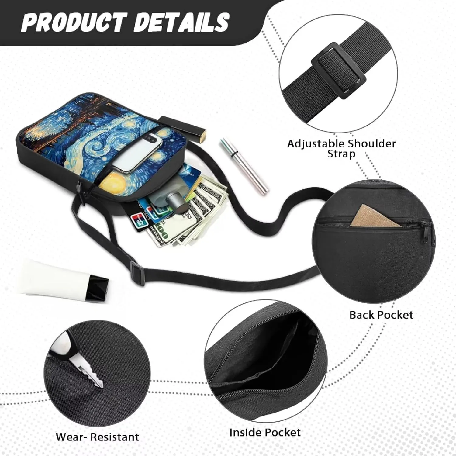 Small Messenger Bag Purse Crossbody Bag with Adjustable Strap for Women Men for Travel Outdoor Sports