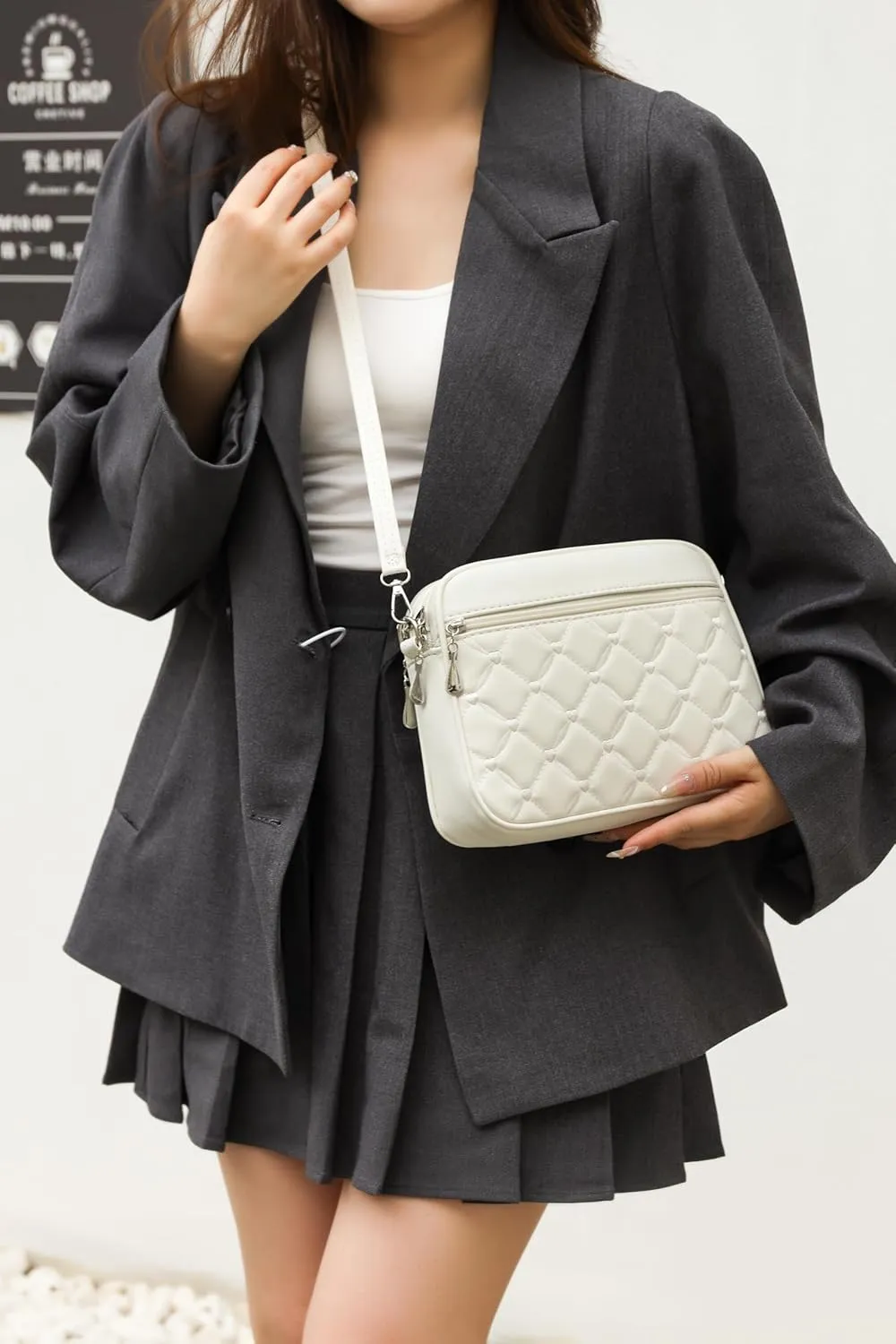Small Quilted Crossbody for Women purse,vegan leather Multi-layer Shoulder Handbag with Adjustable strap