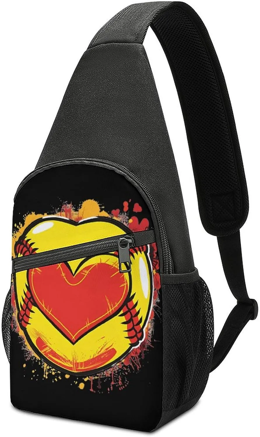 Softball Lover Casual Crossbody Bag Travel Shoulder Bag Hiking Chest Bag Sling Backpack with Pocket for Men Women