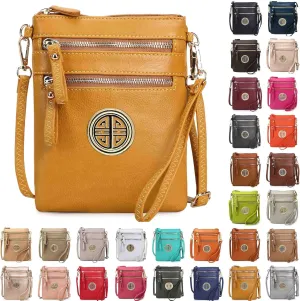 Solene Women's Faux Leather Organizer Multi Zipper Pockets With Detachable Wristlet Crossbody Bag