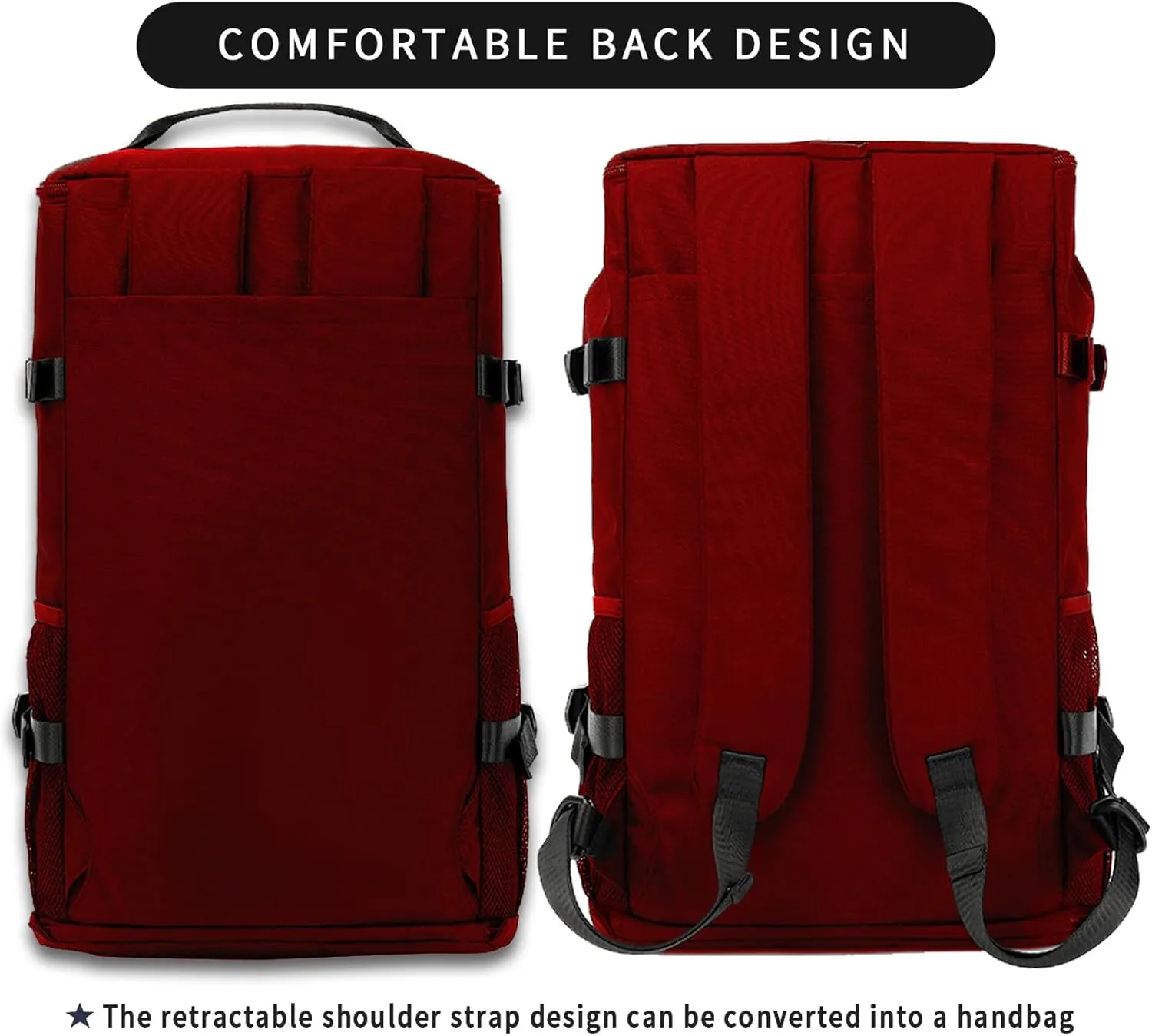 Solid color gym duffel bag backpack, wrestling bag,with shoe compartment, 4 kinds of back method waterproof travel sports walking laptop Lightweight (B-Magenta Red)