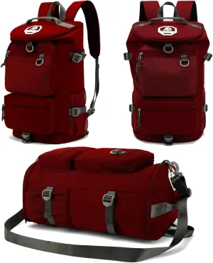 Solid color gym duffel bag backpack, wrestling bag,with shoe compartment, 4 kinds of back method waterproof travel sports walking laptop Lightweight (B-Magenta Red)