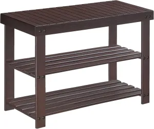 SONGMICS Shoe Rack Bench, 3-Tier Bamboo Shoe Storage Organizer, Entryway Bench, Holds Up to 286 lb, 11.3 x 27.6 x 17.8 Inches, for Entryway Bathroom Bedroom, Brown ULBS04Z