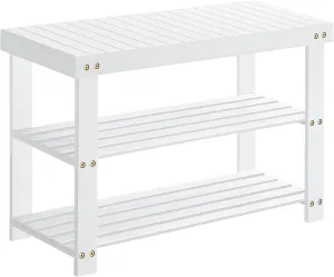 SONGMICS Shoe Rack Bench, 3-Tier Bamboo Shoe Storage Organizer, Entryway Bench, Holds Up to 286 lb, 11.3 x 27.6 x 17.8 Inches, for Entryway Bathroom Bedroom, Cloud White ULBS004W01