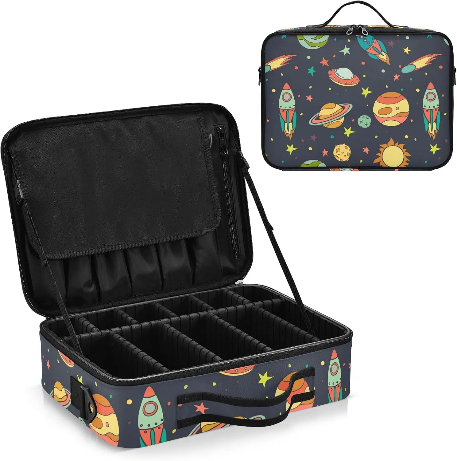 Space Rockets Travel Makeup Bag, Makeup Bags for Women, Travel Makeup Train Case, Professional Cosmetic Case Organizer Portable Artist Storage Bag for Cosmetics Makeup