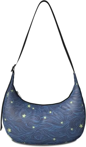 Space Sling Crossbody Bag for Women Crescent Bag with Adjustable Strap Waterproof Nylon Galaxy Shoulder Bag for Daily Work
