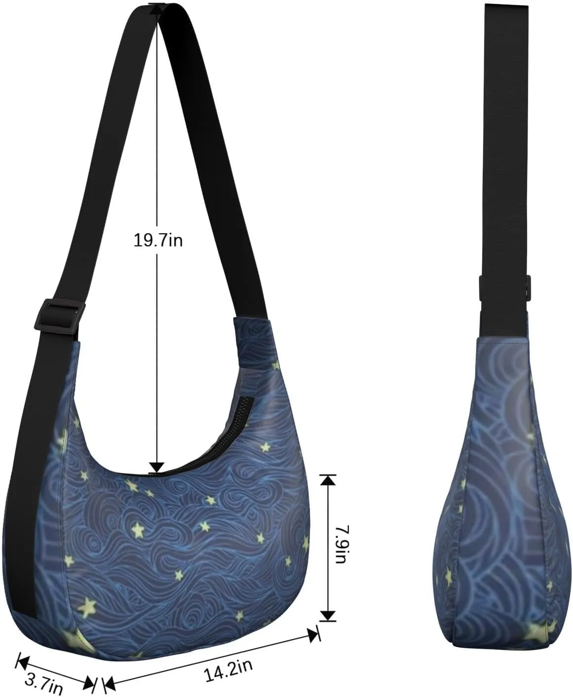 Space Sling Crossbody Bag for Women Crescent Bag with Adjustable Strap Waterproof Nylon Galaxy Shoulder Bag for Daily Work