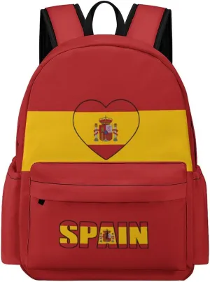 Spain Flag Spanish Heart Backpacks Large Capacity Rucksack Shoulder Bag Lightweight Laptop Bags Travel Hiking Camping for Men Women 2025