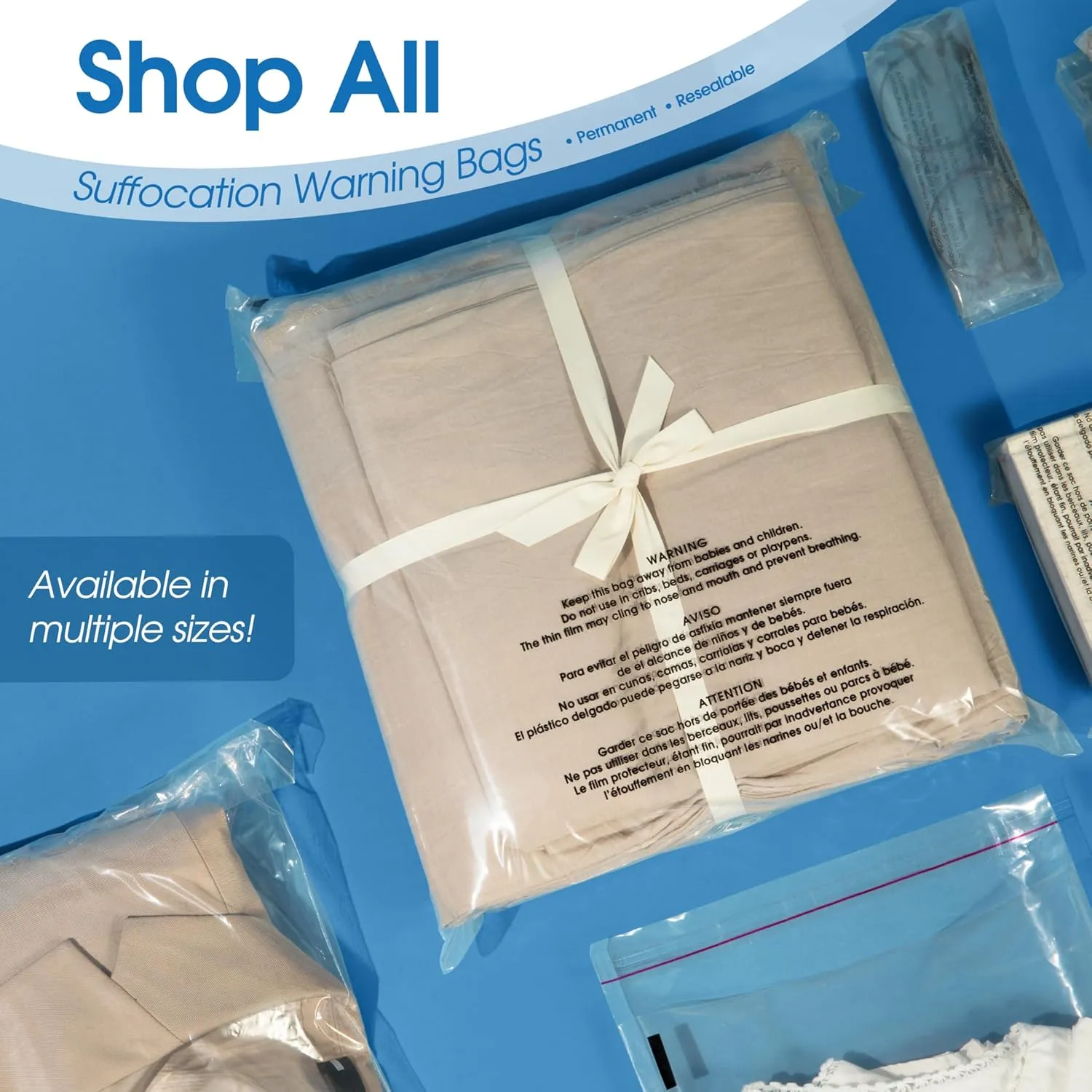 Spartan Industrial - 8” X 10” (200 Count) Self Seal Clear Poly Bags with Suffocation Warning for Packaging, Clothing, and Fulfillment - Permanent Adhesive