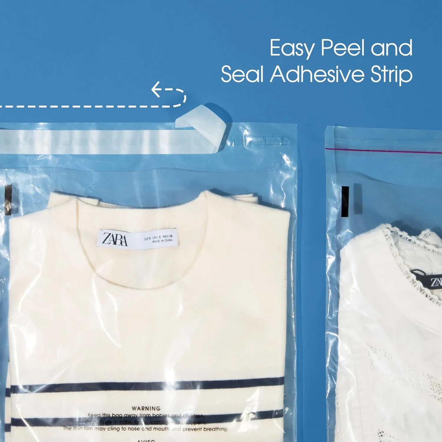 Spartan Industrial - 8” X 10” (200 Count) Self Seal Clear Poly Bags with Suffocation Warning for Packaging, Clothing, and Fulfillment - Permanent Adhesive