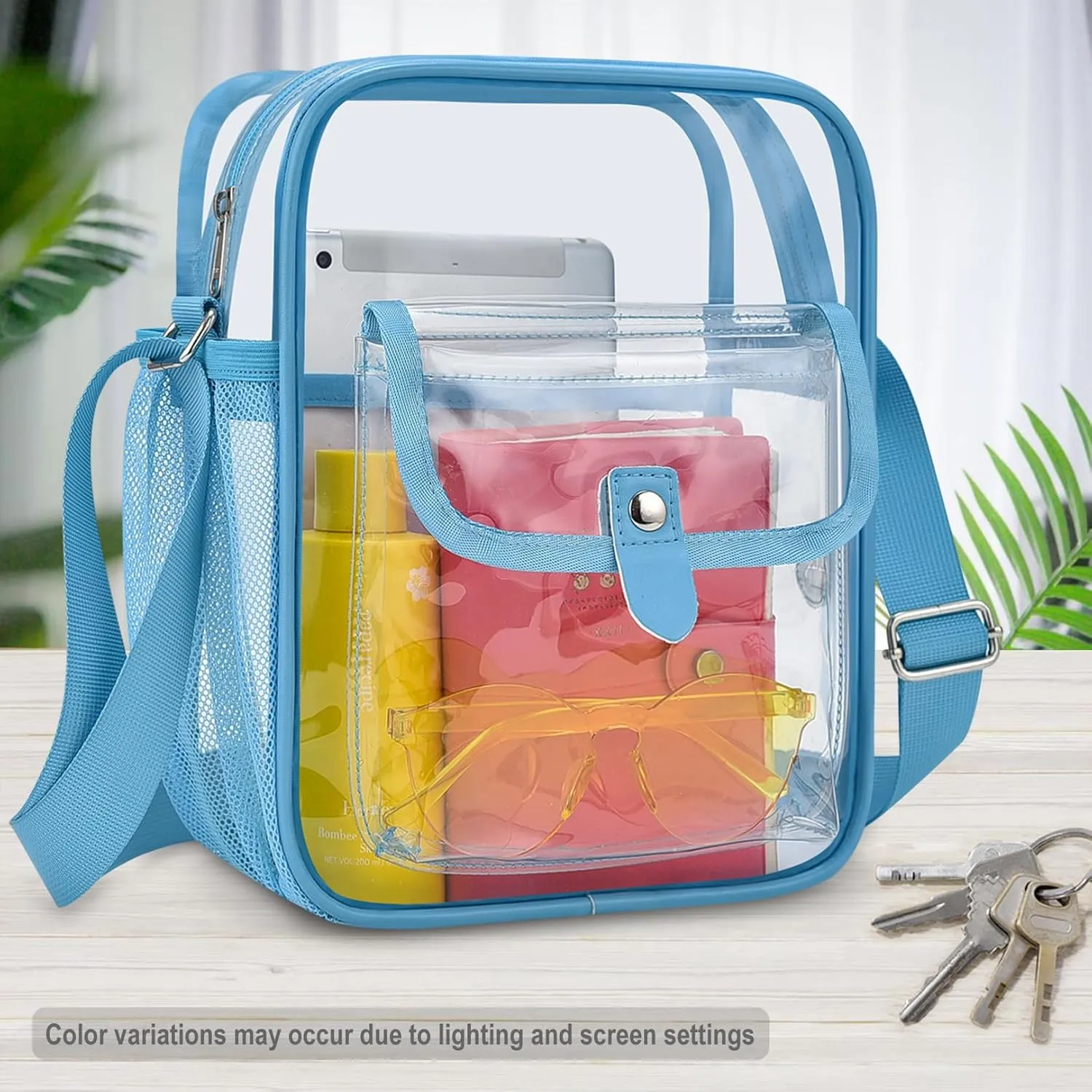 SPODEARS Clear Crossbody Bag for Stadium Events & Concerts - Adjustable Shoulder Strap Purse with 1 Bottle Holder