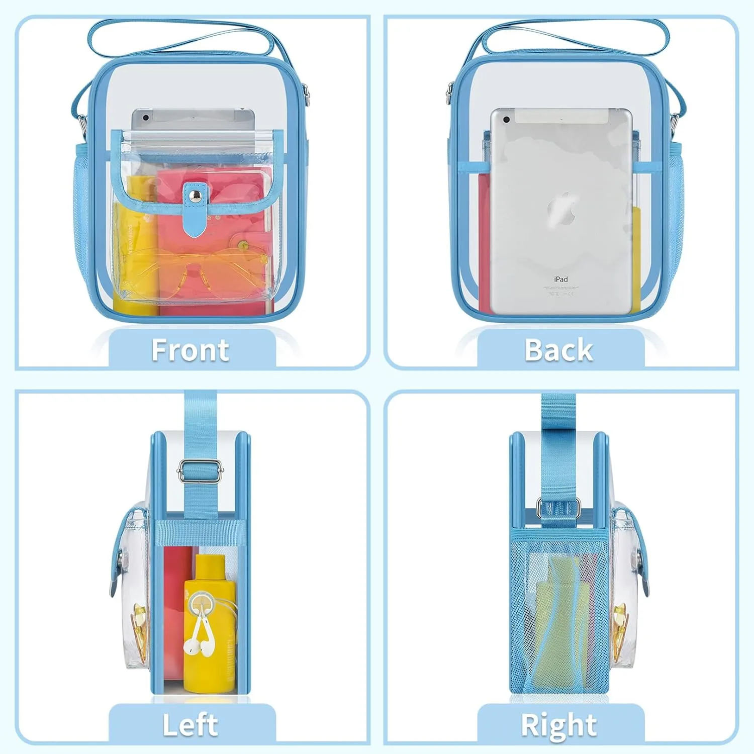 SPODEARS Clear Crossbody Bag for Stadium Events & Concerts - Adjustable Shoulder Strap Purse with 1 Bottle Holder