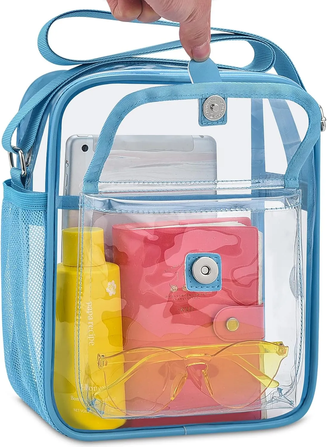 SPODEARS Clear Crossbody Bag for Stadium Events & Concerts - Adjustable Shoulder Strap Purse with 1 Bottle Holder