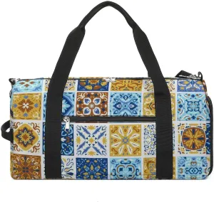 Sport Gym Duffel with Shoe Compartment Wet Pocket, Geometric-patchwork-collecti Shoulder Travel Bag for Women Men