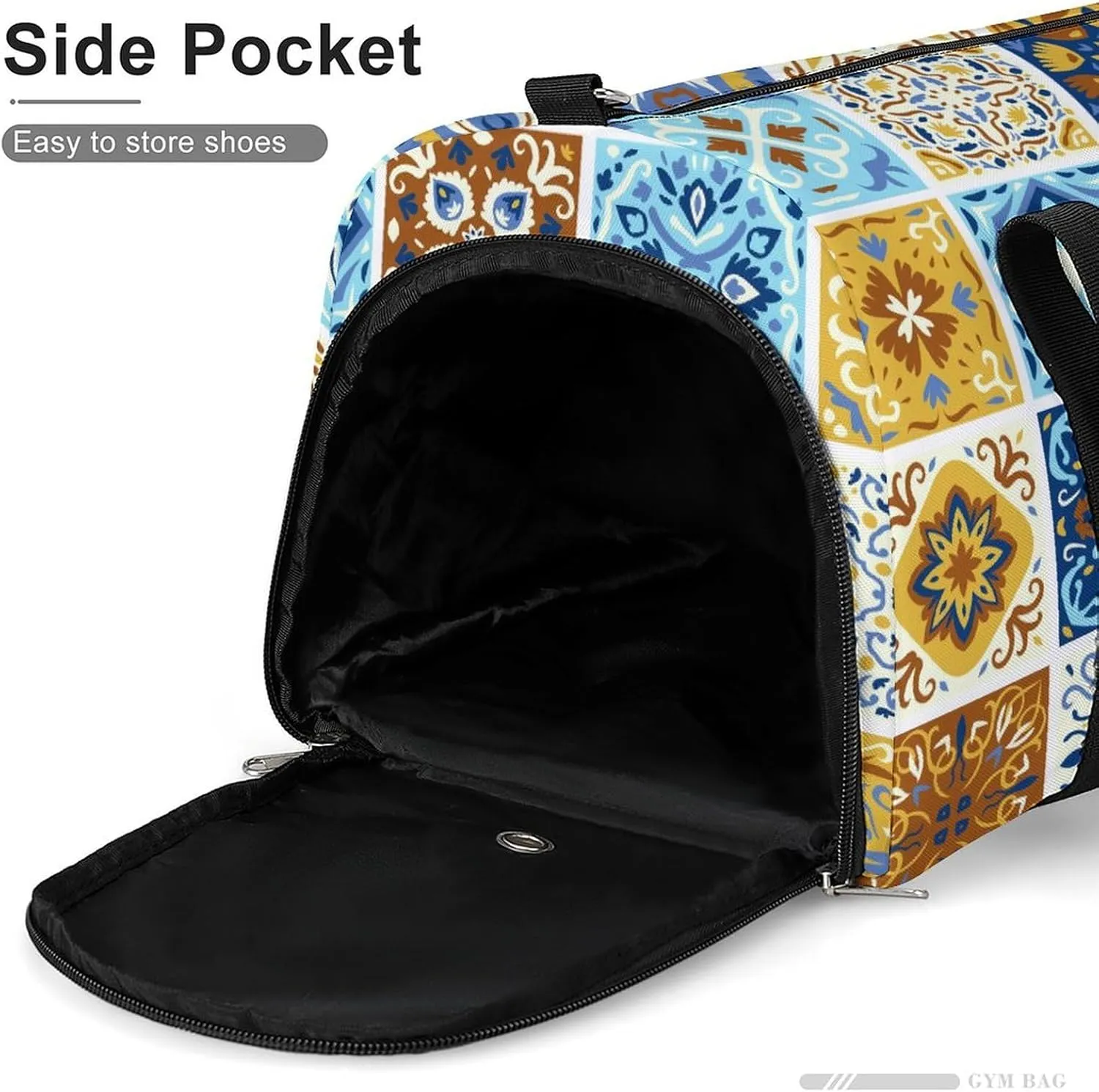 Sport Gym Duffel with Shoe Compartment Wet Pocket, Geometric-patchwork-collecti Shoulder Travel Bag for Women Men