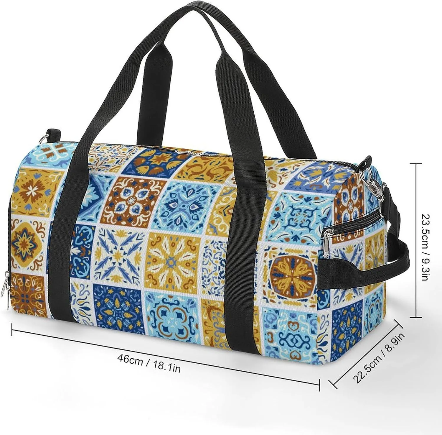Sport Gym Duffel with Shoe Compartment Wet Pocket, Geometric-patchwork-collecti Shoulder Travel Bag for Women Men