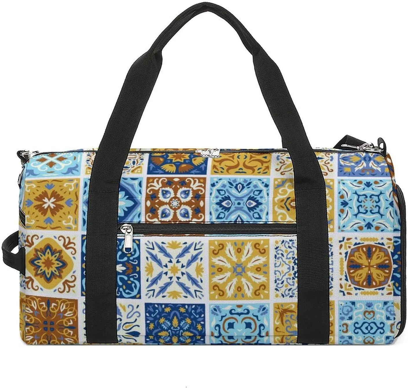 Sport Gym Duffel with Shoe Compartment Wet Pocket, Geometric-patchwork-collecti Shoulder Travel Bag for Women Men