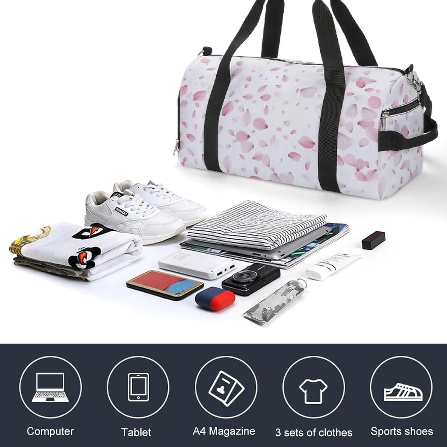 Sport Gym Duffel with Shoe Compartment Wet Pocket, Sakuras-petals Shoulder Travel Bag for Women Men