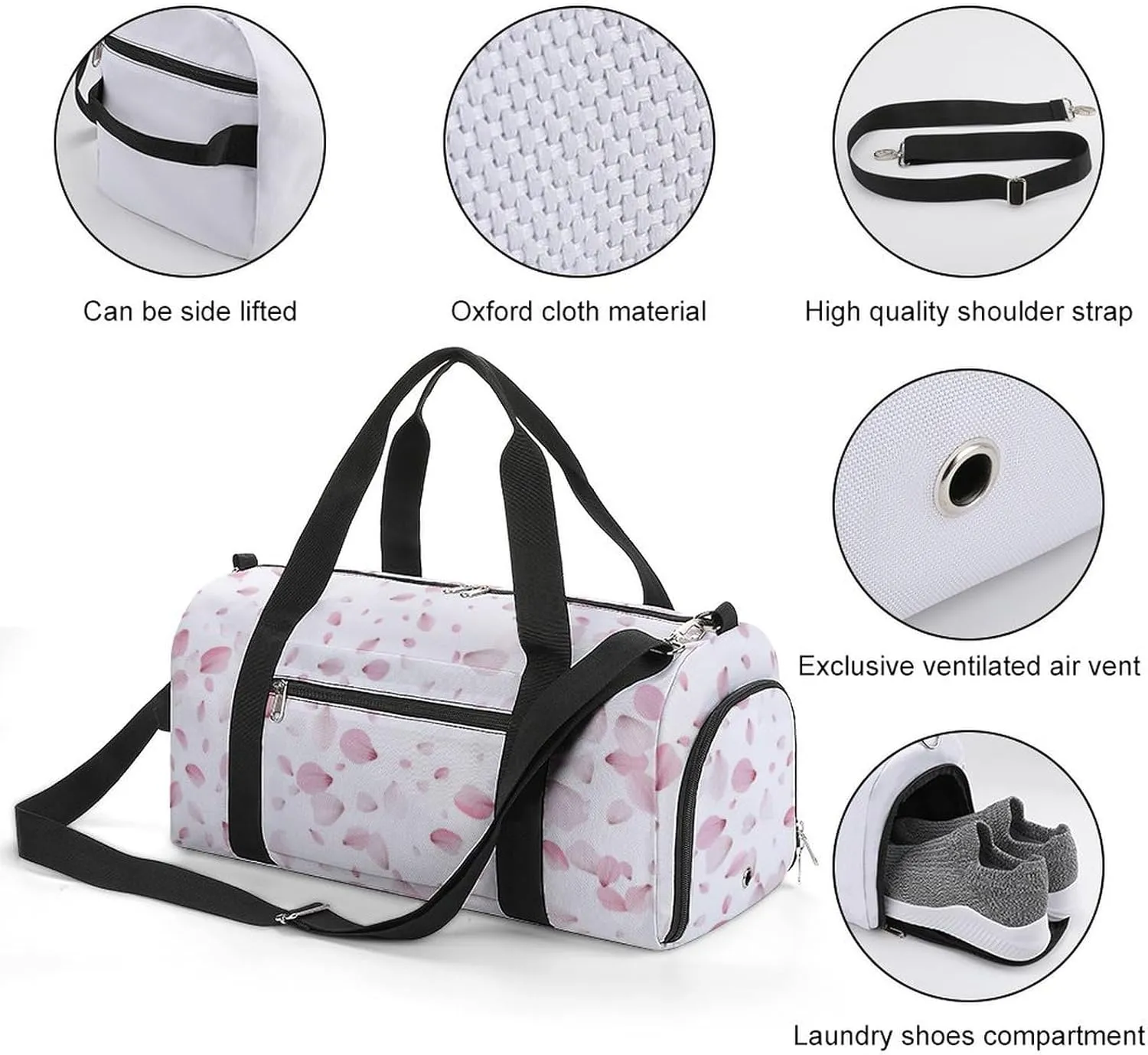 Sport Gym Duffel with Shoe Compartment Wet Pocket, Sakuras-petals Shoulder Travel Bag for Women Men