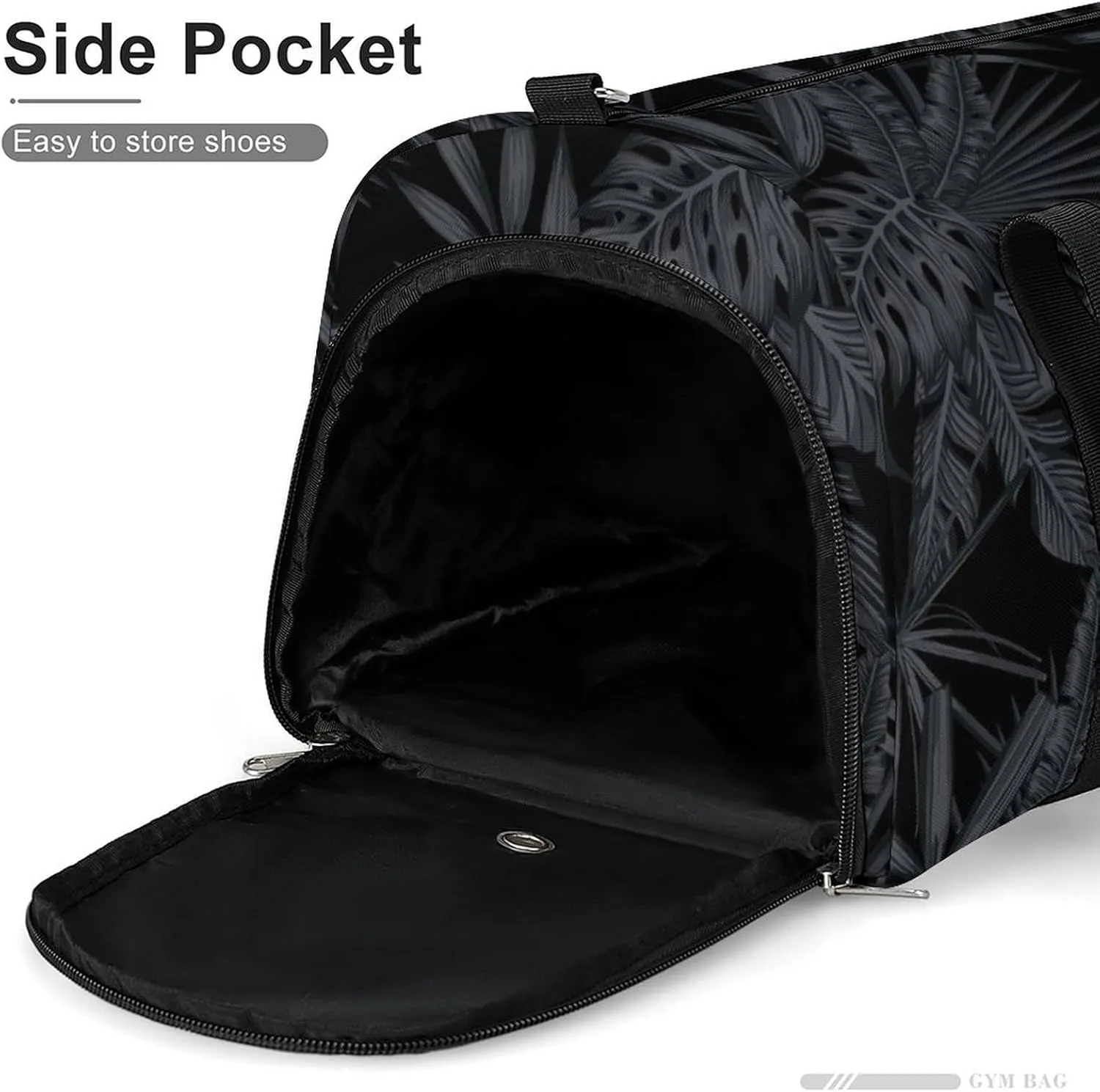 Sport Gym Duffel with Shoe Compartment Wet Pocket, Tropical-black-gray-style Shoulder Travel Bag for Women Men
