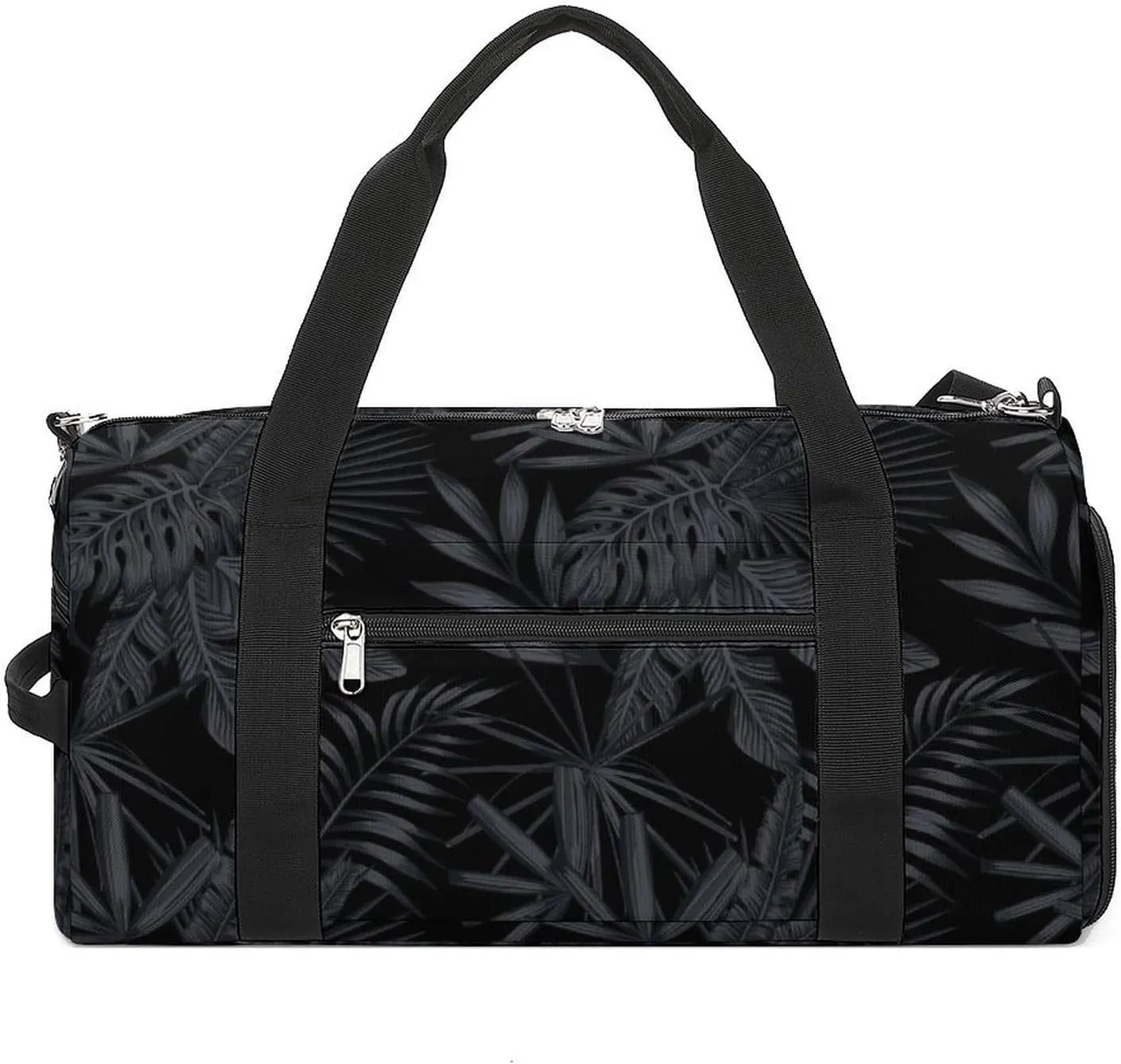Sport Gym Duffel with Shoe Compartment Wet Pocket, Tropical-black-gray-style Shoulder Travel Bag for Women Men