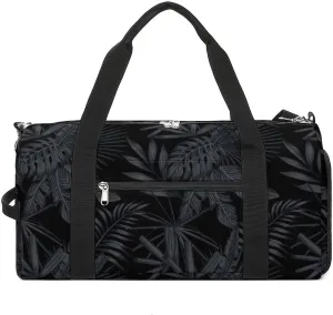 Sport Gym Duffel with Shoe Compartment Wet Pocket, Tropical-black-gray-style Shoulder Travel Bag for Women Men