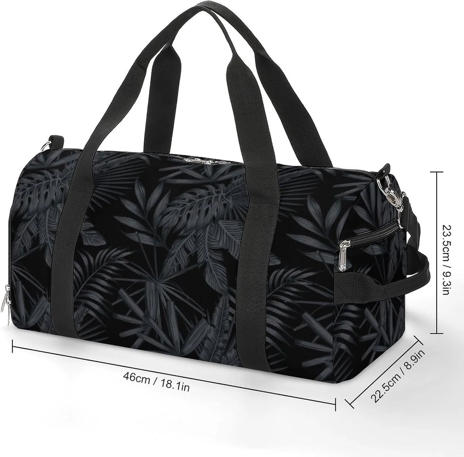 Sport Gym Duffel with Shoe Compartment Wet Pocket, Tropical-black-gray-style Shoulder Travel Bag for Women Men