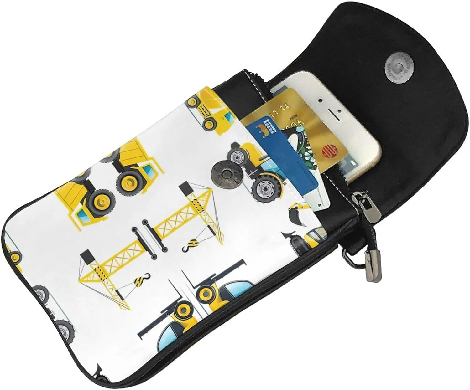 SSIMOO Cartoon Heavy Machinery Truck Stylish Leather Crossbody Flip Case,Women Spacious Phone Bag,Mobile Phone Case Bag