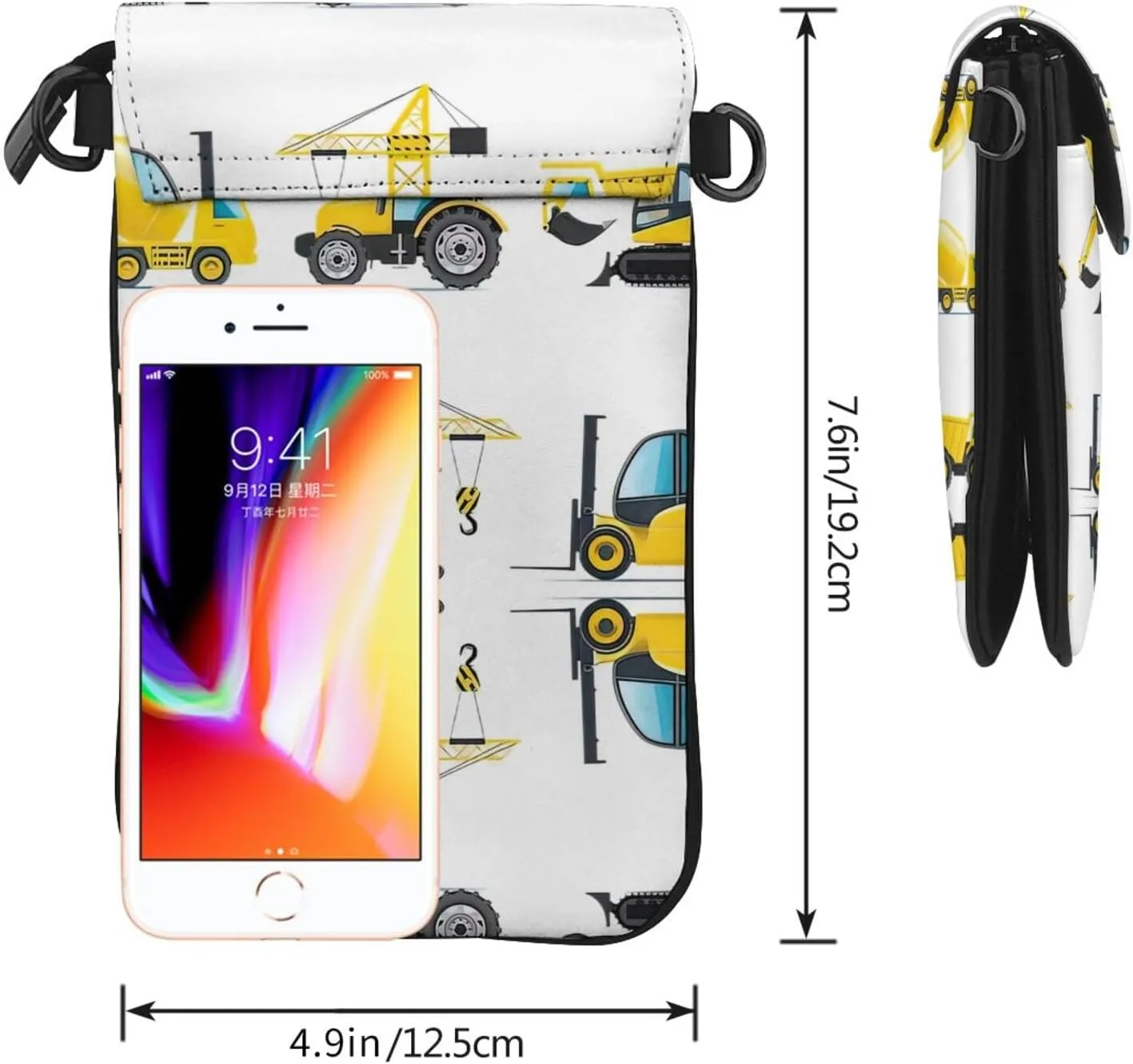 SSIMOO Cartoon Heavy Machinery Truck Stylish Leather Crossbody Flip Case,Women Spacious Phone Bag,Mobile Phone Case Bag