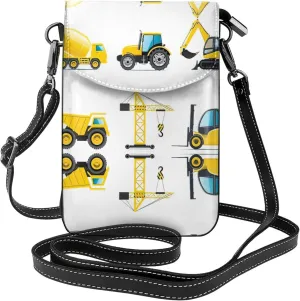 SSIMOO Cartoon Heavy Machinery Truck Stylish Leather Crossbody Flip Case,Women Spacious Phone Bag,Mobile Phone Case Bag