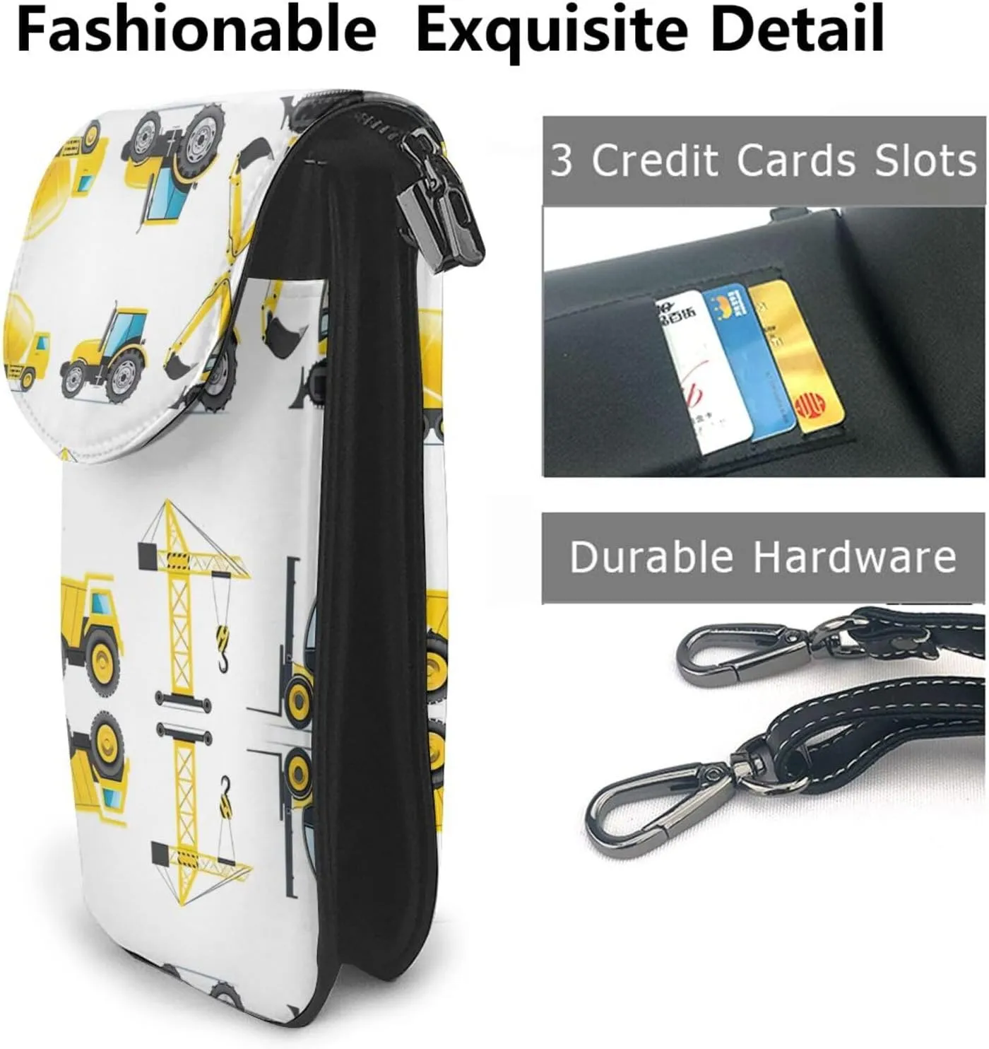 SSIMOO Cartoon Heavy Machinery Truck Stylish Leather Crossbody Flip Case,Women Spacious Phone Bag,Mobile Phone Case Bag