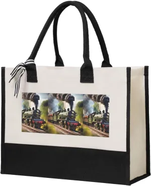 Steam Little Train print Canvas Present Shopping Bag, women's present canvas handbag, canvas beach bag