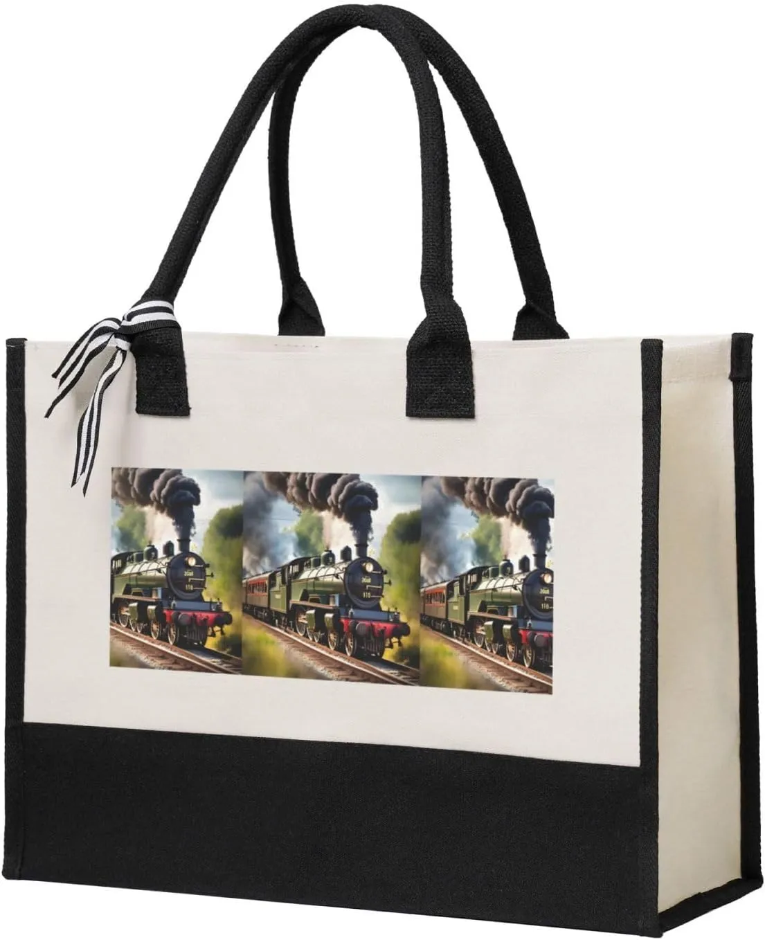 Steam Little Train print Canvas Present Shopping Bag, women's present canvas handbag, canvas beach bag