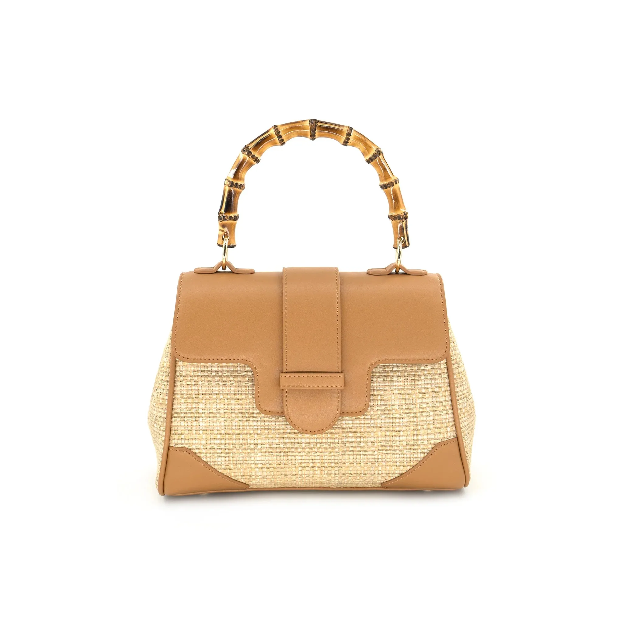 Straw and Tan Pleather Purse