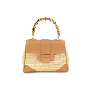 Straw and Tan Pleather Purse