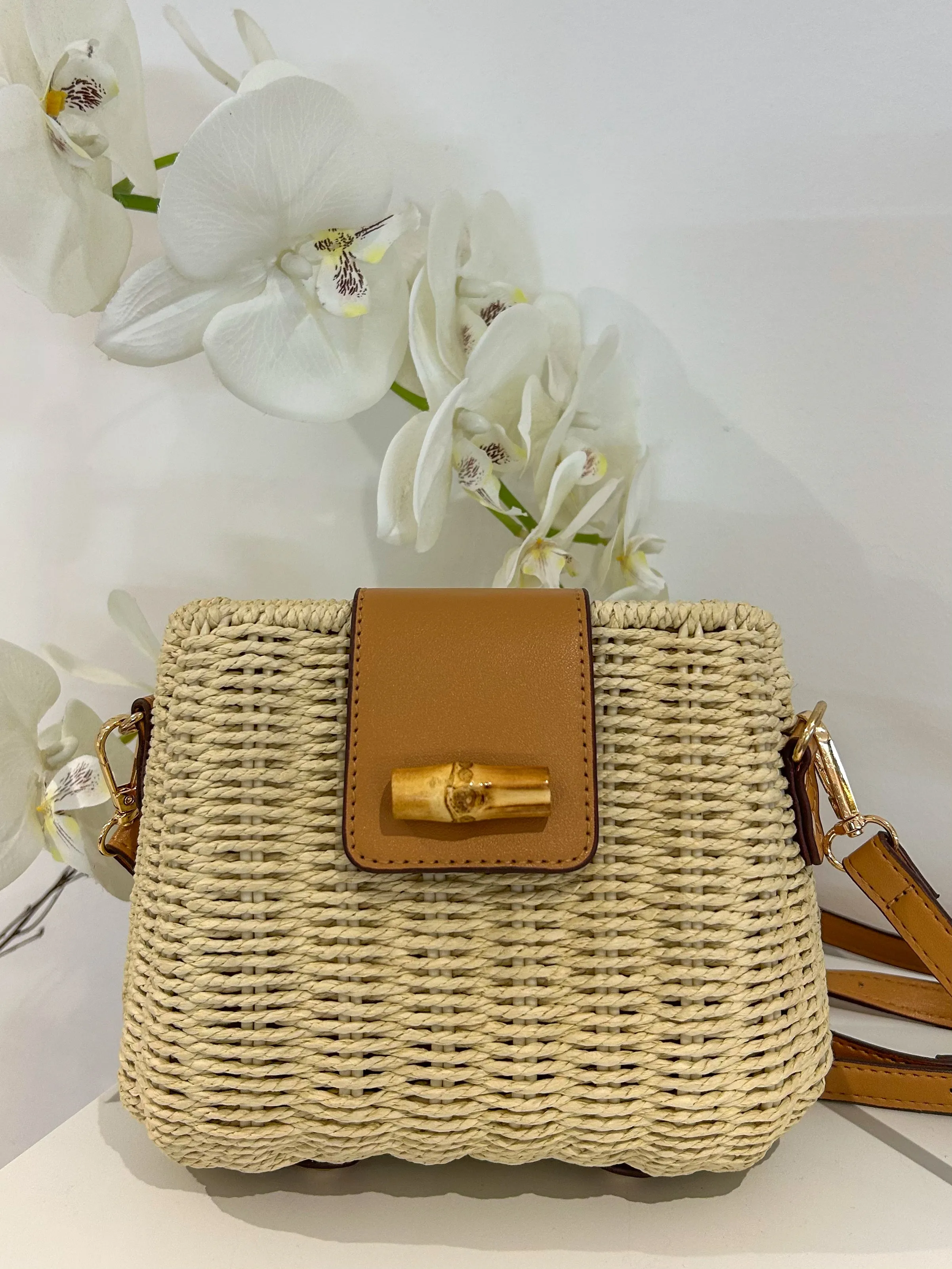 Straw Wicker Bamboo Detail Crossbody Bag (4 Colours)