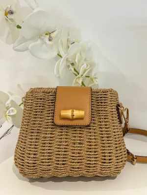 Straw Wicker Bamboo Detail Crossbody Bag (4 Colours)