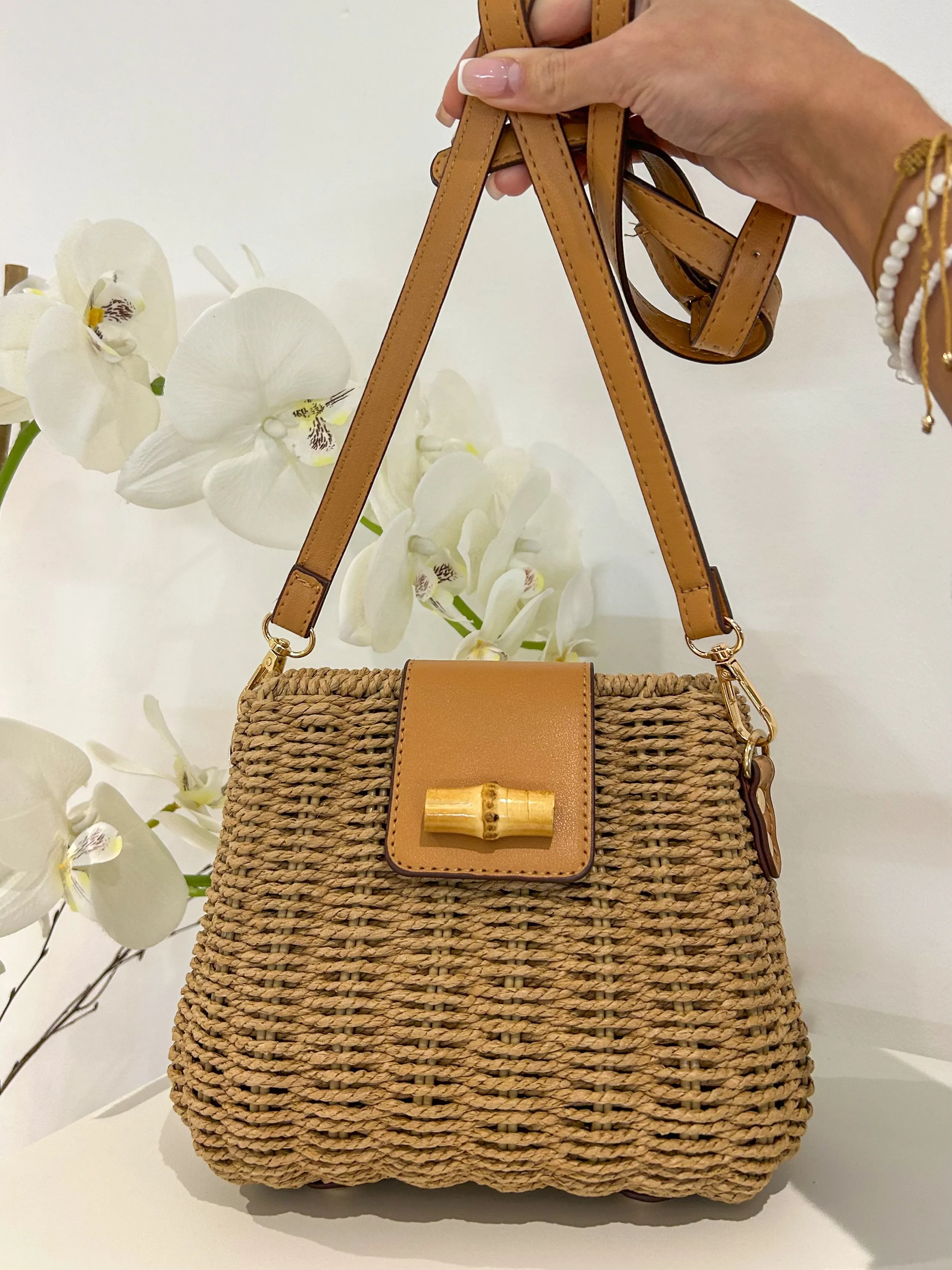 Straw Wicker Bamboo Detail Crossbody Bag (4 Colours)